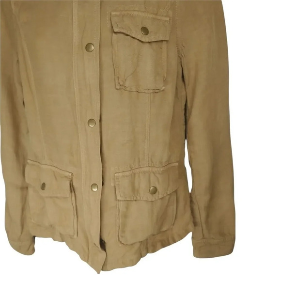 Lucky Brand Live in Love Military Style Jacket Linen Khaki Brown XS - Picture 5 of 10